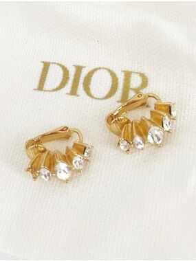 DIOR Gold Tone Earrings Cluster Marquise Cut Crystals Clip On MISSING CRYSTAL